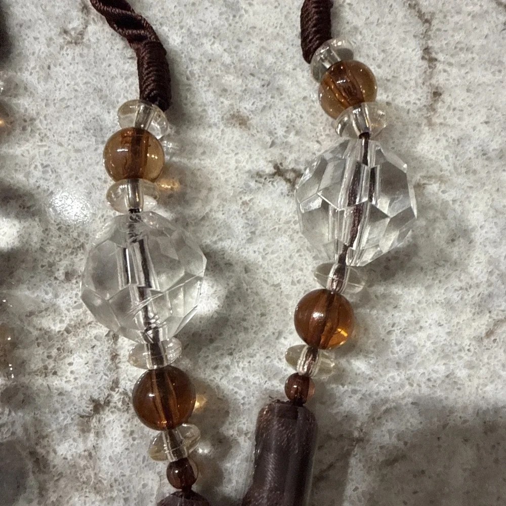 Set Of 3 Rope Tassel Drapery Curtain Bead Tieback 4.75 In Tassels Brown 23.5 In